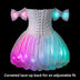 Neon Cowboys LED Fairytale Dream Dress glowing pink and teal showing the corseted lace-up adjustable back, a light up dress and led rave outfit stagewear for showgirls, burlesque performers and drag queens, a dreamy festival outfit for raves, weddings and bachelorette parties, Neon Cowboys