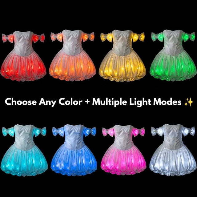 light up princess dress LED Fairytale Dream with Off Shoulder Bows M / Color Changing Color:LT Pink Perfect for enchanting celebrations Midi Dress Black Holiday With detachable train