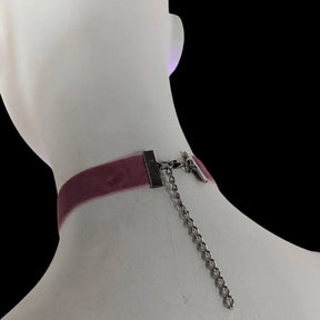 LED Flower Choker Side View with Chain Detail - Adjustable Velvet Band Necklace - Secure Fit Light Up Floral Jewelry