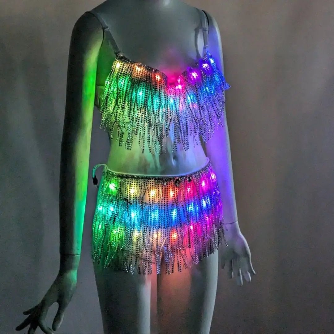 LED Fringe Bra & Bottoms Set - Neon Cowboys - 