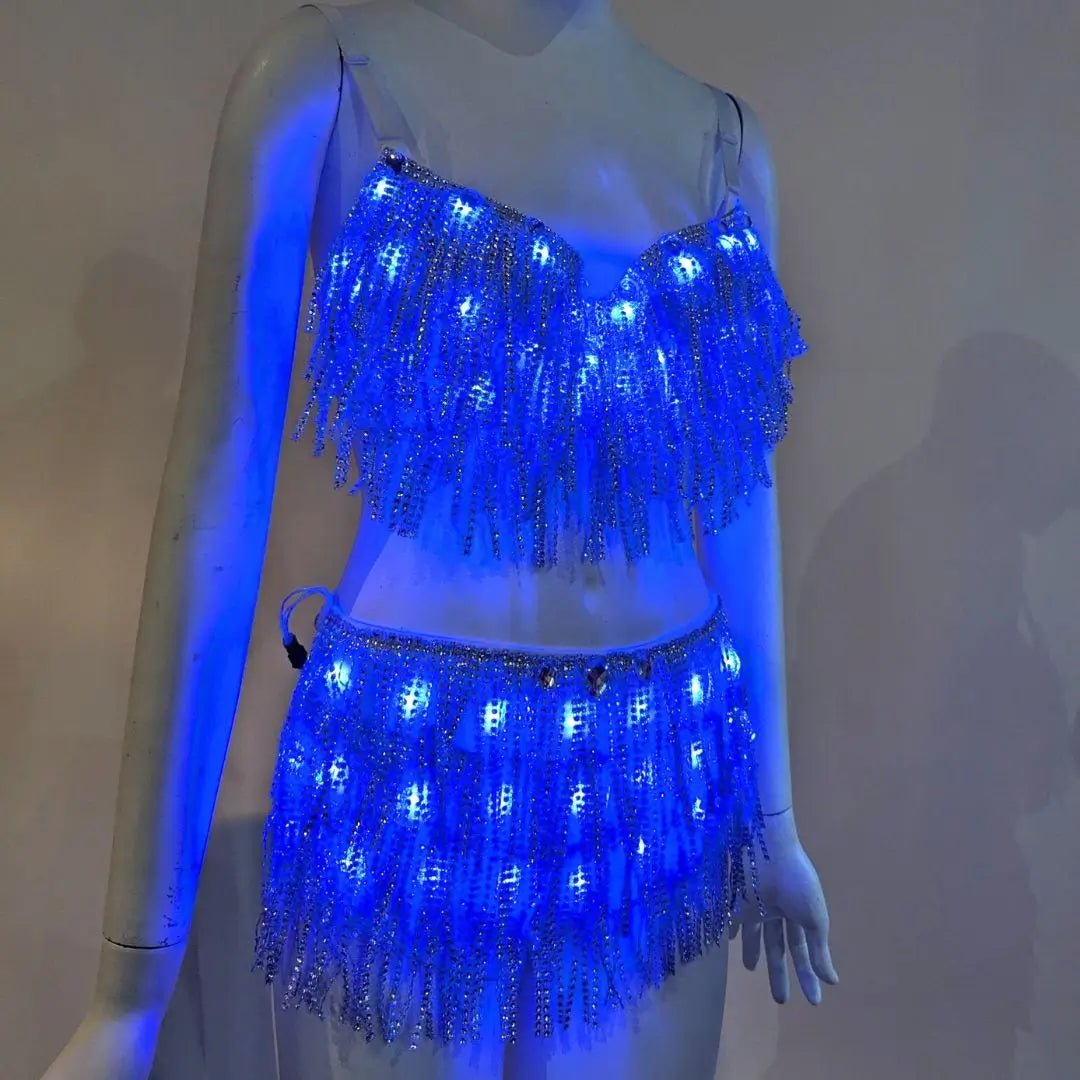 LED Fringe Bra & Bottoms Set - Neon Cowboys - 
