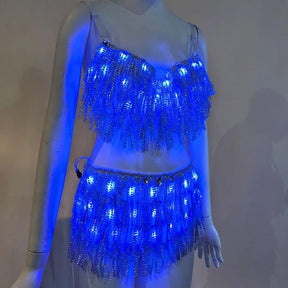 LED Fringe Bra & Bottoms Set - Neon Cowboys - 