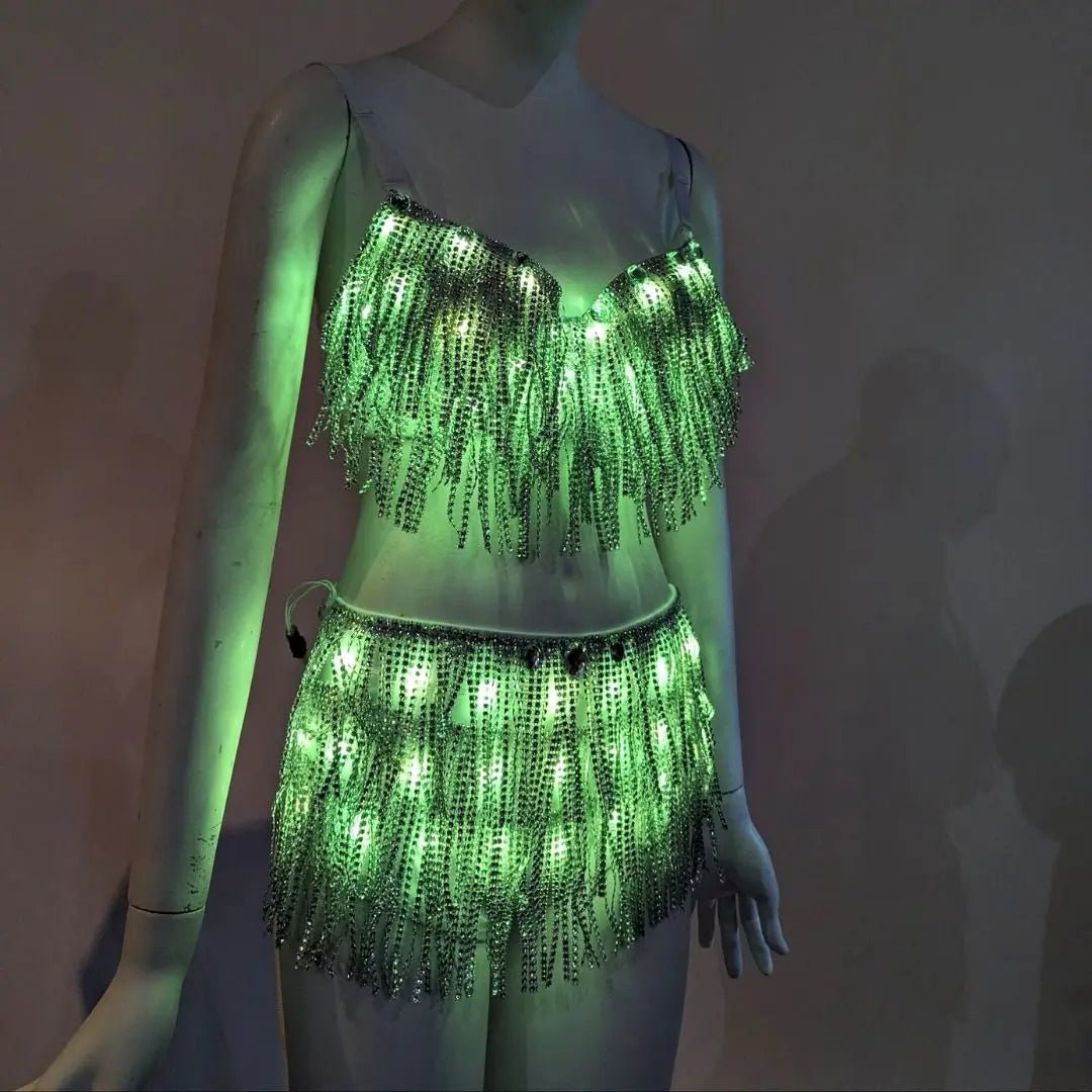 LED Fringe Bra & Bottoms Set - Neon Cowboys - 