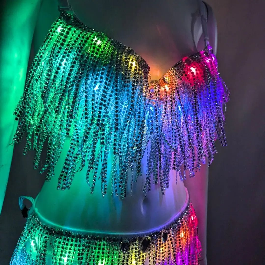 LED Fringe Bra & Bottoms Set - Neon Cowboys - 