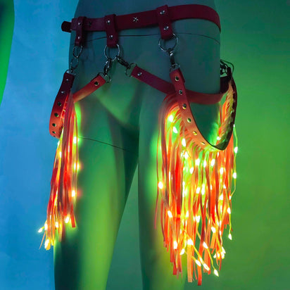 Multi-color LED Fringe Garter Belt - Illuminated costume piece for Burning Man, Pride events and Fourth of July night celebrations