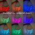 Color options grid showing the silver LED fringe purse glowing red, blue, green, pink and teal, a color-changing light up purse perfect for raves, music festivals, concerts, bachelorette parties and disco cowgirl nights out, Neon Cowboys