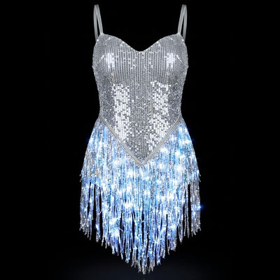 Vestido de lantejoulas com franjas de LED: PRÉ-VENDA