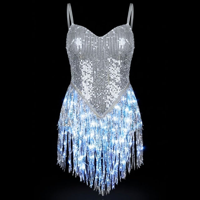 Light Up LED Dress Sparkling Sequin Fringe XLarge : Ships End of May / Silver Light Up LED Dress Sparkling Sequin Fringe XLarge : Ships End of May / Silver