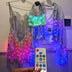 LED Fringe Sequin Dress by Neon Cowboys, light up sequin fringe dresses shown in rainbow colors with the color changing remote control, this led fringe sequin dress, led dress and light up dress with a led bodysuit base is space cowgirl and showgirl, go-go dancer and drag stagewear for raves, EDM concerts, festivals and bachelorette parties, Neon Cowboys