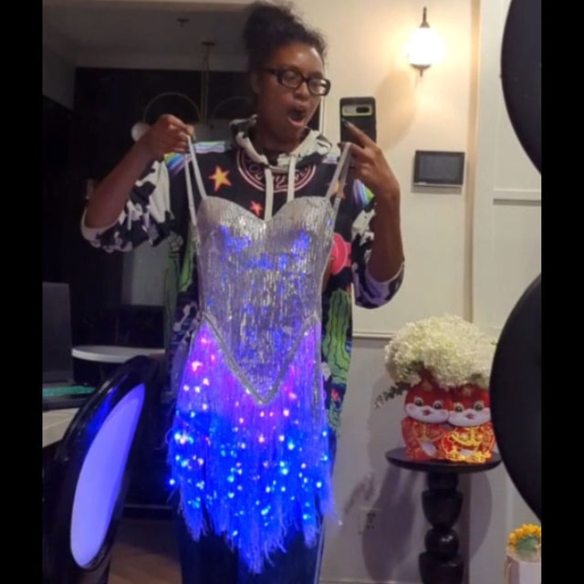 Light Up LED Dress Sparkling Sequin Fringe Light Up LED Dress Sparkling Sequin Fringe
