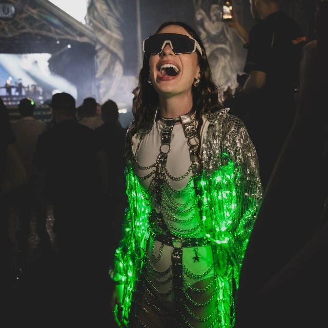 Light Up LED Sequin Fringe Jacket - Silver Glow Sparkly Metallic - Concert Music Festival Rave Bachelorette Birthday Mardi Gras Cowgirl - Neon Cowboys Light Up LED Sequin Fringe Jacket - Silver Glow Sparkly Metallic - Concert Music Festival Rave Bachelorette Birthday Mardi Gras Cowgirl - Neon Cowboys
