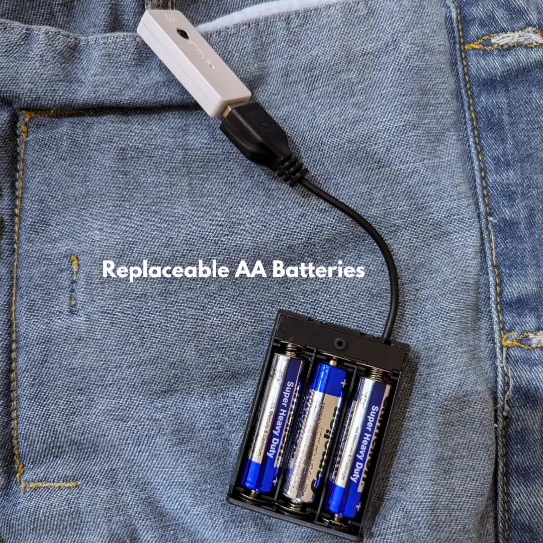 LED Jacket Battery Pack Detail - Replaceable AA Batteries for Galaxy Denim Jacket - Power Source for Light Up Fashion Technology
