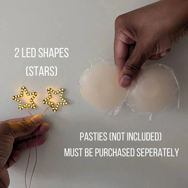 LED Shapes for DIY Pasties - Light Up Nipple Cover Components - Yellow Stars Glow Shapes for Festival and EDM Outfit Accessories and Mardi Gras New Orleans