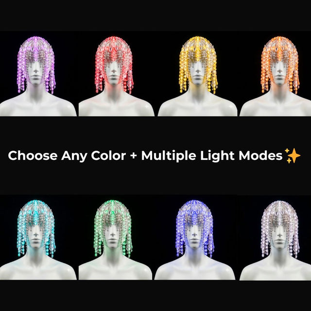 LED Rhinestone Gem Head Piece - Neon Cowboys-Light Up Body Chain > LED Crystal Rhinestone Design > Luxury Festival & Stage Fashion > Celebrity-Inspired > Neon Cowboys-GEMSTONEHEAD-1