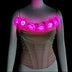 A blush ruched corset on a mannequin topped with LED light up roses glowing hot pink, a light up corset and LED rose corset stagewear for go-go dancers, burlesque performers and festival dancers, perfect for raves, music festivals, and Coachella, Neon Cowboys LED rose corset, Neon Cowboys
