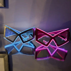Cyber LED Light up Space Sunglasses - Silver with White Lights and Pink LED Eyewear - Light Up Geometric Glasses Collection for Space Cowboy and Cowgirl Halloween Costumes