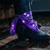 Mannequin displaying a purple bandana with white Neon Cowboys paisley print, neon bandana and led bandana glow western accessory for a rave, country concert or Halloween, Neon Cowboys LED bandana