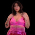 Plus size woman wearing vibrant pink light up fringe bralette perfect for bachelorette parties birthday celebrations and inclusive body positive festival fashion with glowing fiber optic details