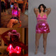 Collage of women wearing pink light up fringe bralettes at various festivals and events demonstrating versatile styling for las vegas concerts and bacherlotte and birthday parties