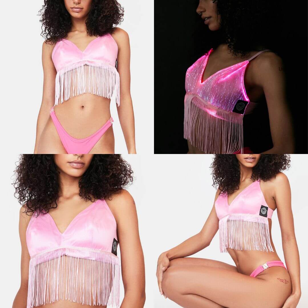 Light Up Fringe Bralette LED Crop Top Festival Concert Medium Band Size 34in