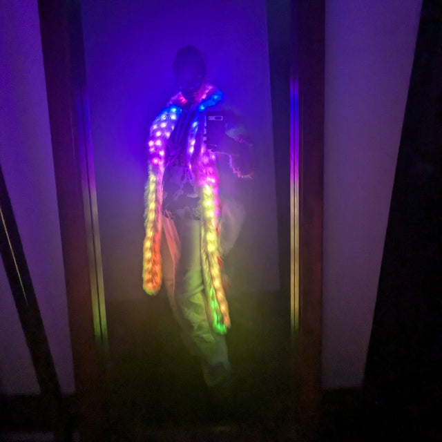 Light Up Fur Coat Glowing in Dark Setting - Colorful LED Trench Coat - Illuminated Faux Fur Fashion for New Year Parties - Halloween Music Festivals Mardi Gras Glow Events