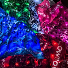 Pink, White, Green, Blue, Red, Purple LED Bandana Luxury Detail - Light Up Western Accessory for Halloween Costumes - Glowing Cowboy Neck Scarf for Space Cowgirl Apparel