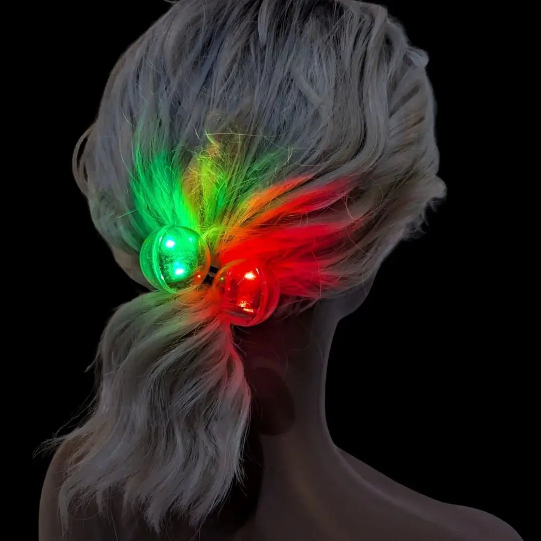 LED Hair Tie with Red and Green Lights in Ponytail - Fun Ball Knockers - Color Changing Hair Accessory - Illuminated Christmas Party for Office Glow Event