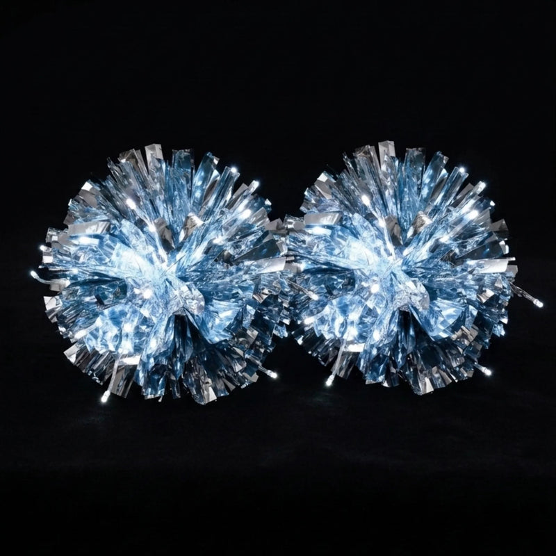 Glowing white LED light-up pom poms, a pair of rechargeable color-changing cheer poms lit up bright for cheerleaders, dance teams, raves and game day