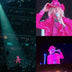 Collage of performers wearing pink LED nudie suits on stage demonstrating movement effects for live concerts club appearances and professional entertainment events