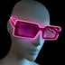Pink rectangular LED sunglasses on woman - Bold illuminated Y2K eyewear for Barbie-themed parties, 2000s throwback events, Powerpuff Girl costumes, and fashion photoshoots