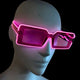 Pink rectangular LED sunglasses on woman - Bold illuminated Y2K eyewear for Barbie-themed parties, 2000s throwback events, Powerpuff Girl costumes, and fashion photoshoots