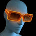 Orange glowing LED light up square party sunglasses shown on a mannequin head against a black background, illuminated futuristic party glasses and festival sunglasses for raves, EDC, and Halloween costumes, Neon Cowboys
