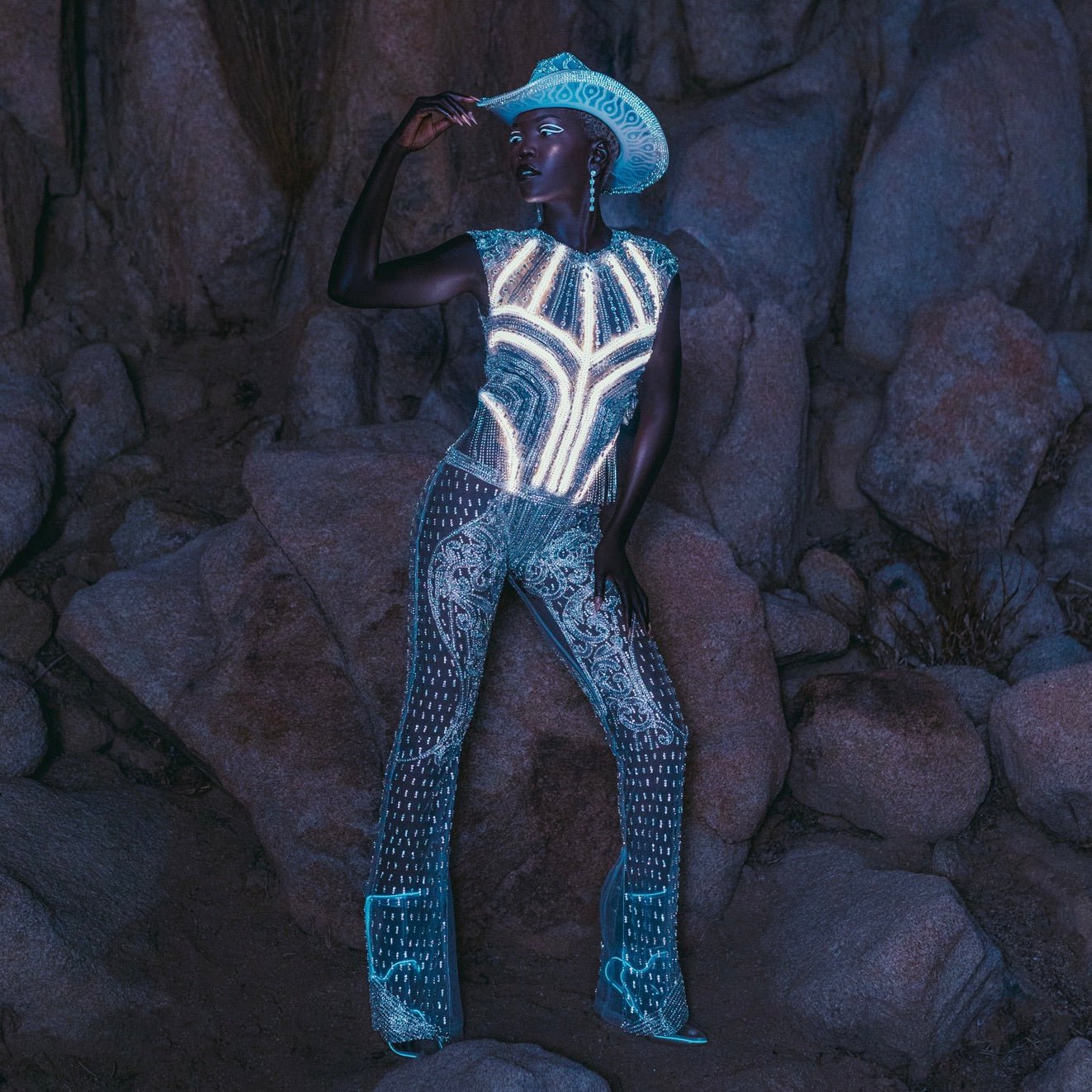 Light Up Rhinestone Bodysuit - Neon Cowboys - couture - 