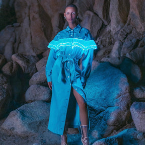 Light Up Ruffle Denim Dress - Neon Cowboys - couture - 