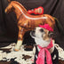 Birthday Photoshoot dog wearing light up pink cowboy hats - Farm animals with coordinating LED accessories