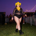 Neon Cowboy Bundle, model at a dusk festival in a yellow LED light up cowboy hat, glow bandana and led sunglasses, a neon cowboy hat, light up bandana and party sunglasses set for raves, music festivals and western costume parties, Neon Cowboys
