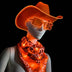 Neon Cowboy Bundle, mannequin in an orange LED light-up cowboy hat with matching glow bandana and led sunglasses, a neon cowboy hat, light up bandana and party sunglasses party set for raves, music festivals, bachelorette and western costume parties, Neon Cowboys