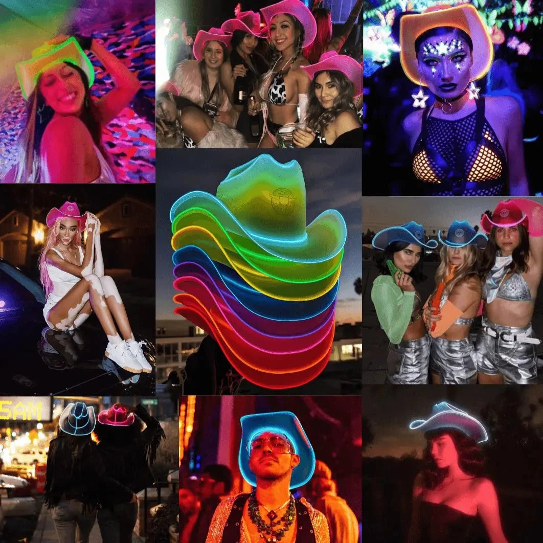 Light Up Neon Cowboys Hats Collection - LED Western Hats in Multiple Colors for Groups Parties and Festival Crews - Customers
