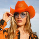 Orange cowboy hat glowing bright with LED lights ideal for Texas sporting events Dallas tailgating parties and western costume fashion