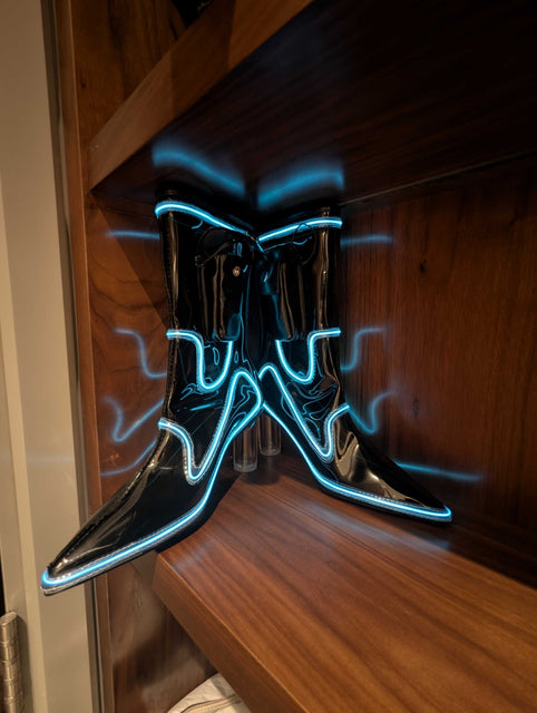 Out Past Midnight Boots - Black PVC with Blue Lights (Ships from Factory in Vietnam. Estimated delivery 3 weeks) - Neon Cowboys - 