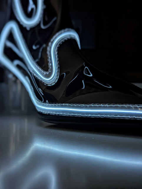 Out Past Midnight Boots - Black PVC with White Lights (Ships from Factory in Vietnam. Estimated delivery 3 weeks) - Neon Cowboys - 