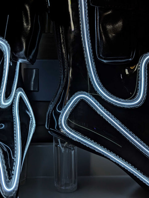 Out Past Midnight Boots - Black PVC with White Lights (Ships from Factory in Vietnam. Estimated delivery 3 weeks) - Neon Cowboys - 