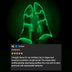 Customer review of green LED transparent boots with five-star rating showing satisfied festival-goer experience with comfortable light up footwear