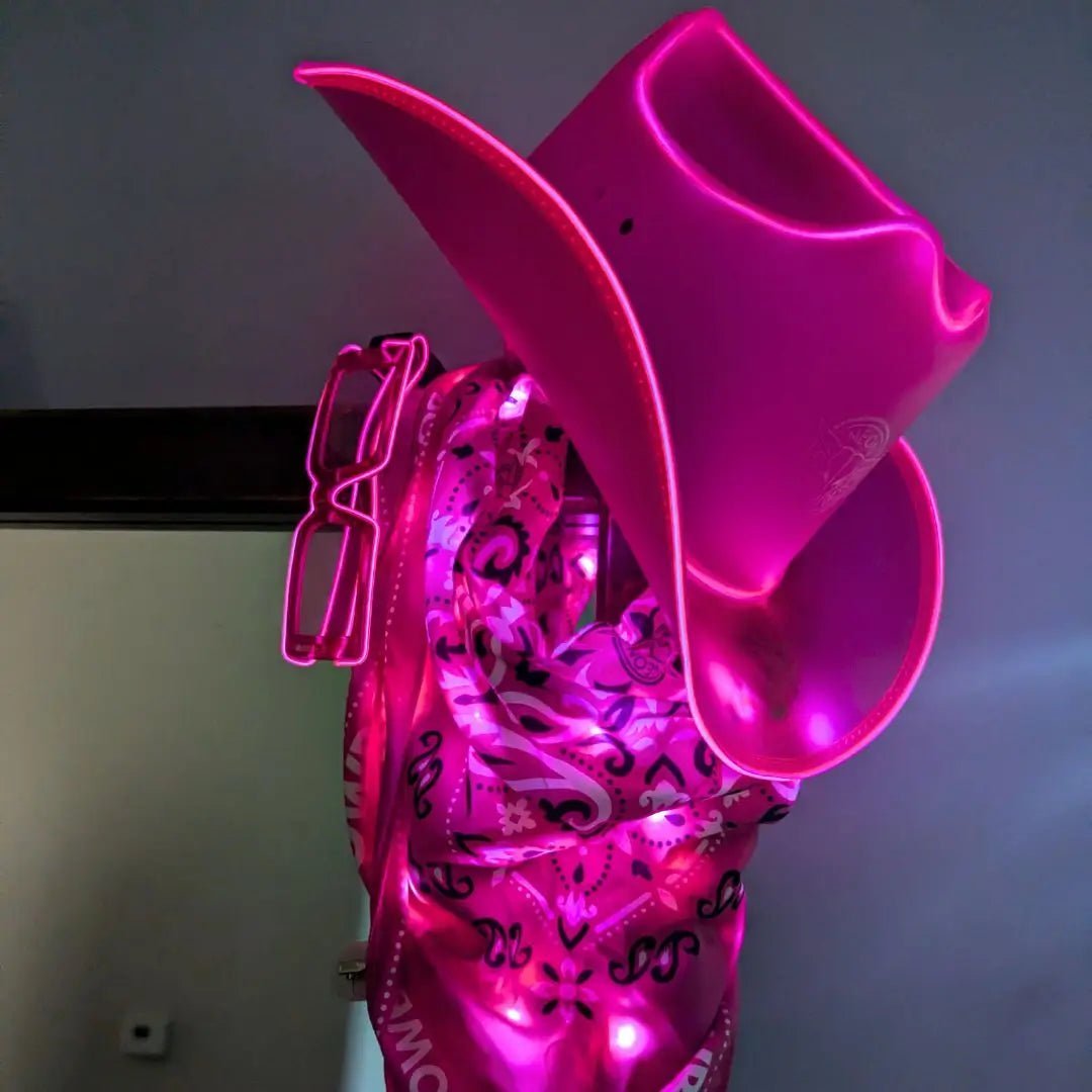 Pink LED Cowboy Hat Side View - Bright Magenta Light Up Western Hat - Glowing Festival Fashion Cowgirl Costume
