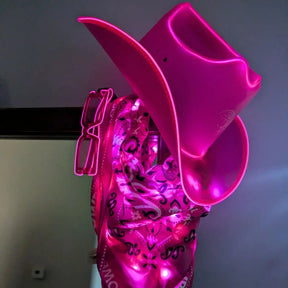 Pink LED Cowboy Hat Side View - Bright Magenta Light Up Western Hat - Glowing Festival Fashion Cowgirl Costume