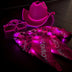Pink LED Cowboy Hat with Matching  LED Bandana - Close-up of Glowing Space Cowgirl Concert Accessories - Bachelorette Light Up Fashion Set