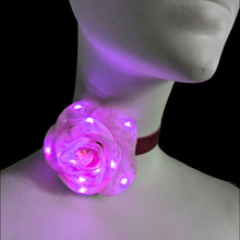 Pink LED Flower Velvet Choker - Illuminated Glowing Rose Necklace with Pink Lights - Soft Velvet Band with Glowing Floral Rose Centerpiece for Birthdays, Parties, Romantic Costumes, Night Events in any City