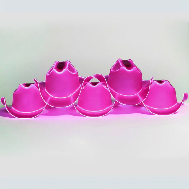 pink festival fashion LED cowgirl hat perfect for rooftop party fashion urban nightlife accessories city celebration themes skyline photography