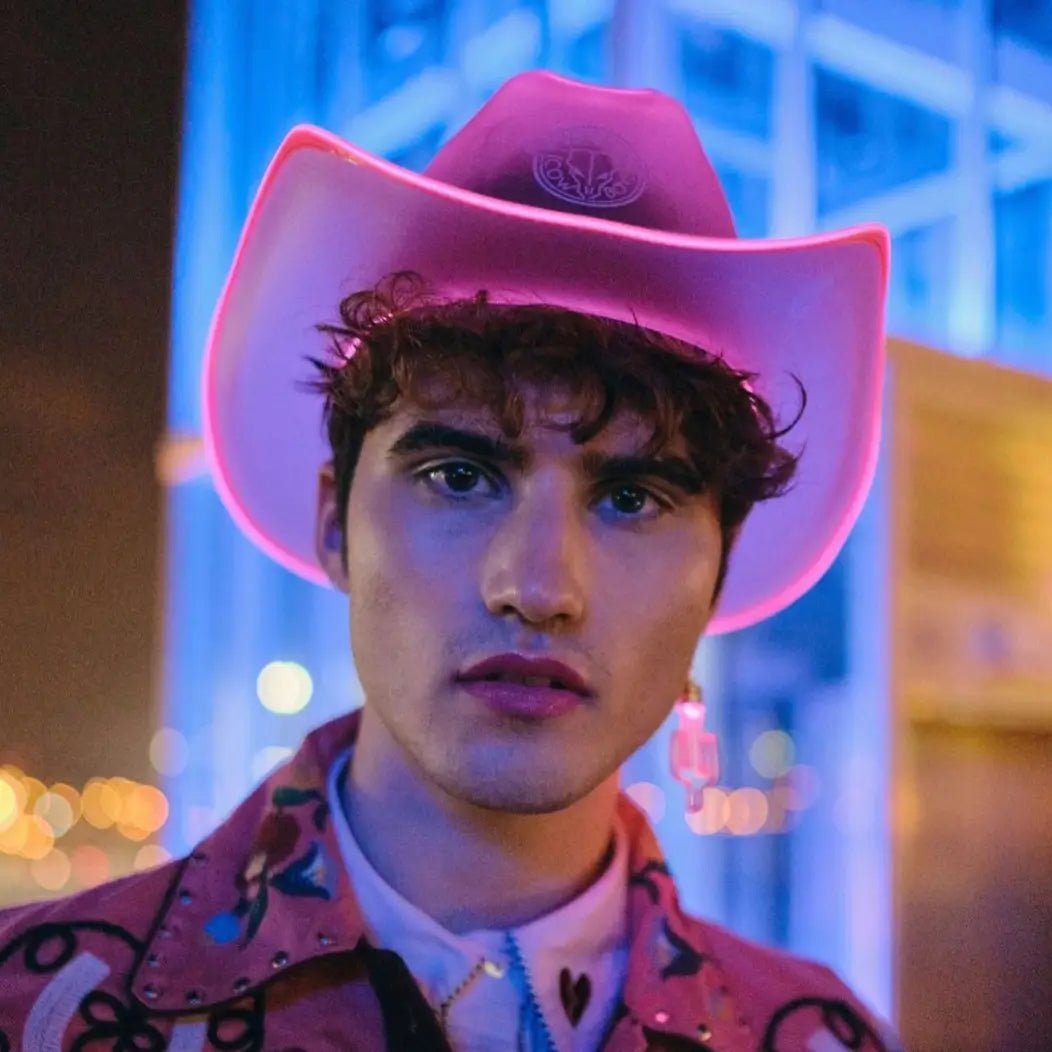 Pink Light Up Neon Cowboys Hat for Men - Glowing Festival Fashion Accessories - LED Rave & EDM Outfit - LGBTQ+ Pride Parades