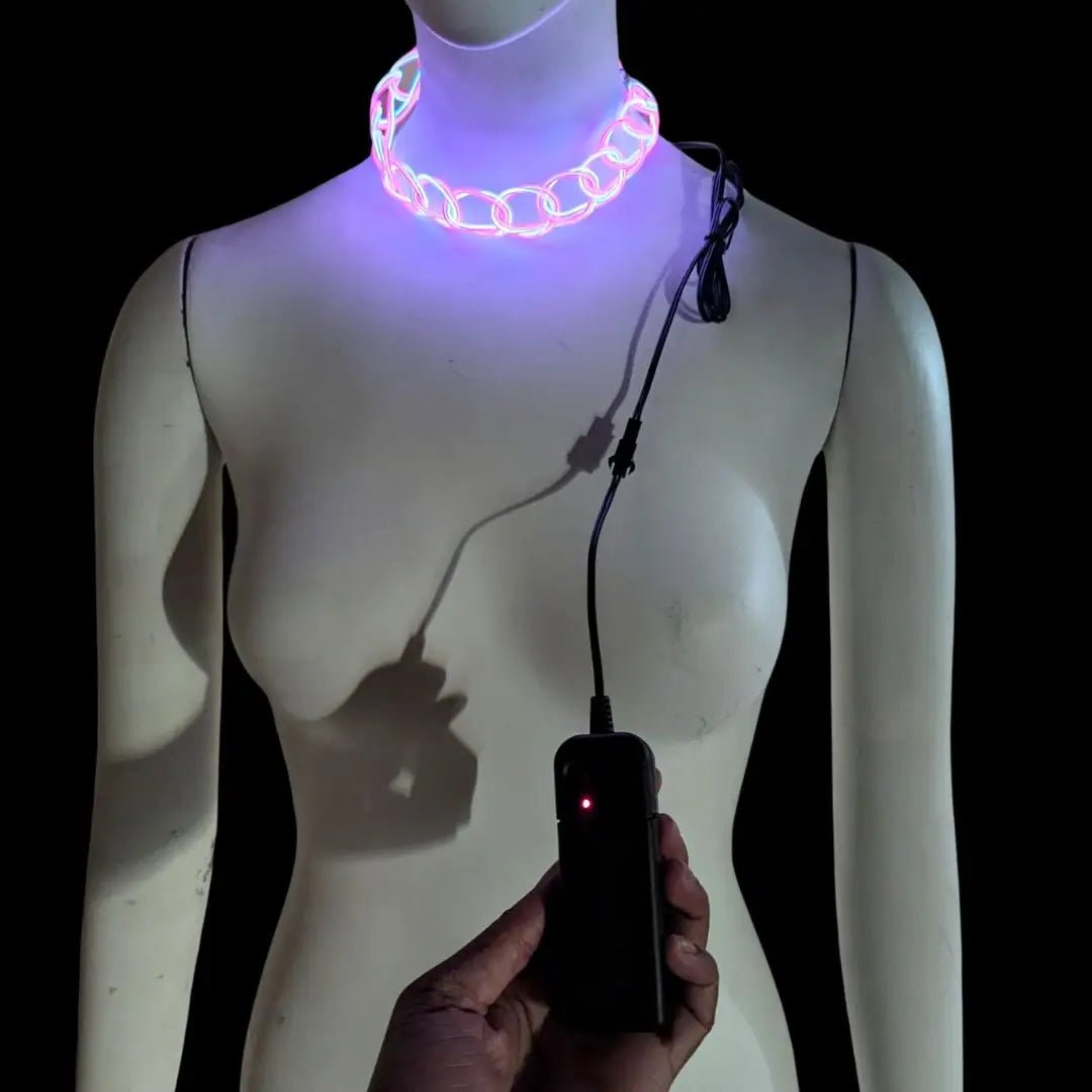 Pink White Purple LED Chain Choker - Y2K Fashion Necklace - Light Up 2000s Inspired Jewelry - Bright Glowing Choker for Raves and Clubs - Bulk Party Favors